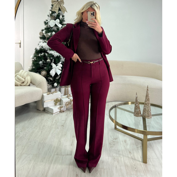 High-waisted heather burgandy  couture pants