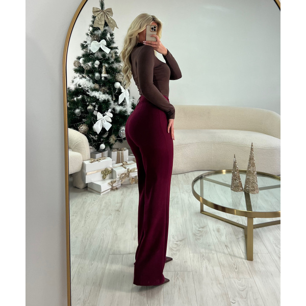 High-waisted heather burgandy  couture pants