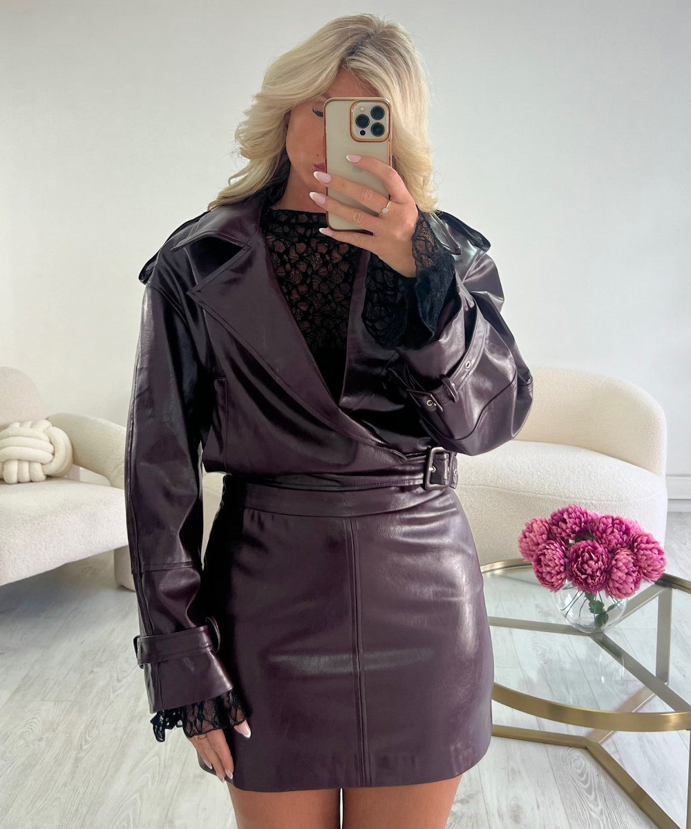 Jupe simili brillant prune