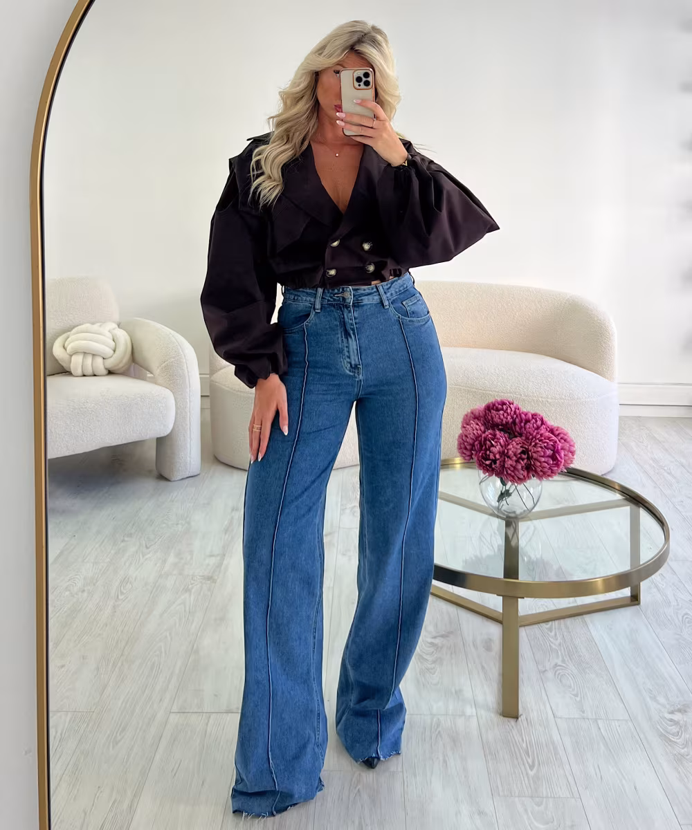Jeans extra extra long bleu foncé coutures - DRESS DESIREE
