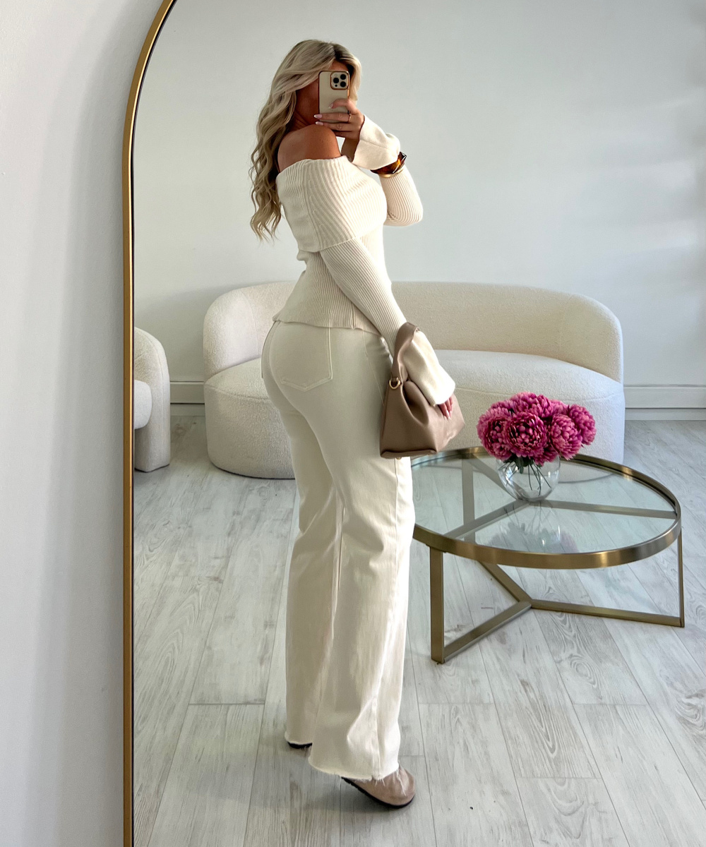 Standard wide leg stretch beige jeans