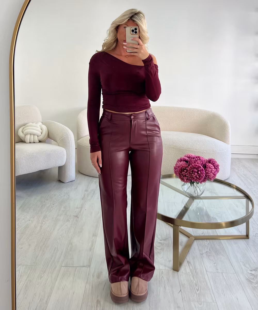 Pantalon simili cuir couture bordeaux - DRESS DESIREE