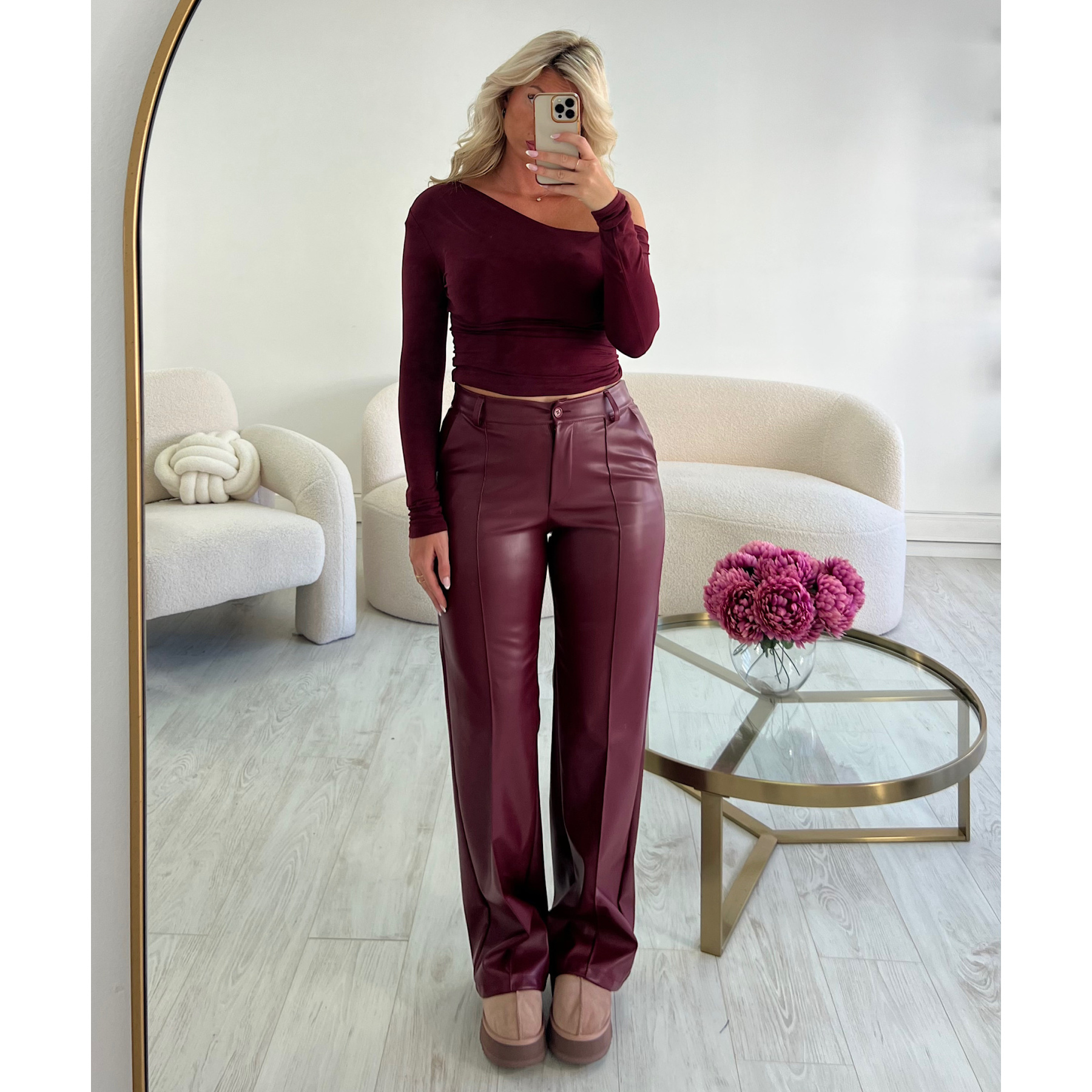 Pantalon simili cuir couture bordeaux - DRESS DESIREE