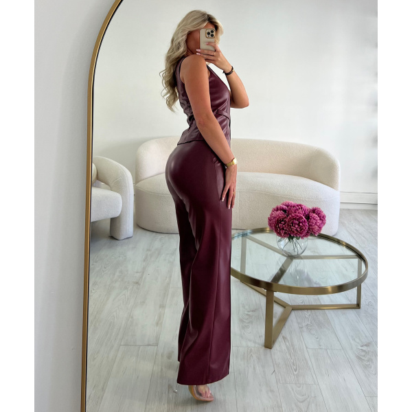 Pantalon simili cuir couture bordeaux - DRESS DESIREE