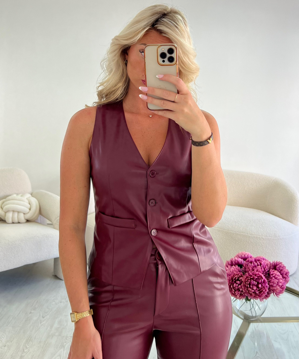 Burgundy faux leather bolero top - DRESS DESIREE