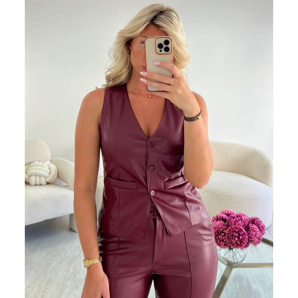 Burgundy faux leather bolero top - DRESS DESIREE