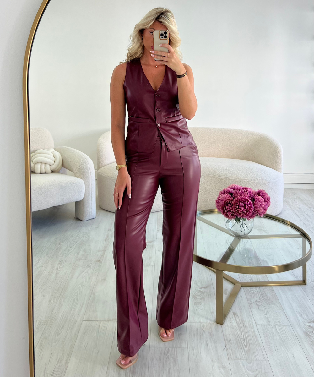 Burgundy faux leather bolero top