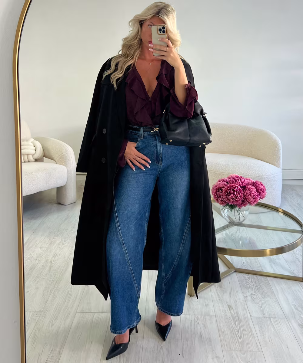 Jeans ballon bleu foncé poches