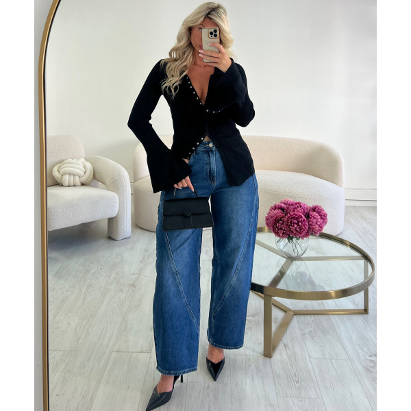 Dark blue balloon jeans with pockets