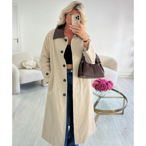 Trench long beige col choco - DRESS DESIREE