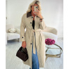 Long beige trench coat with chocolate brown collar - DRESS DESIREE