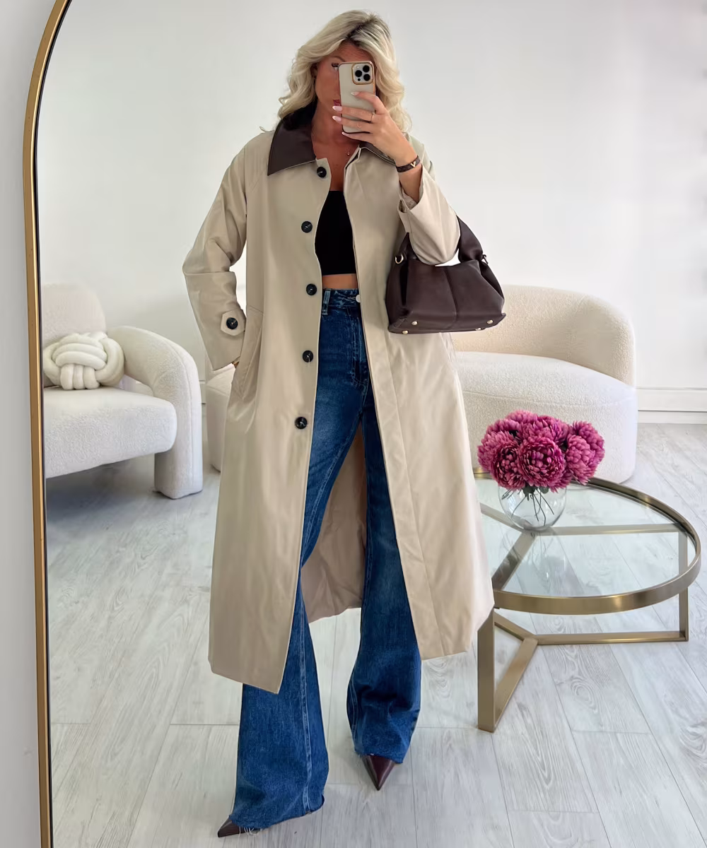 Trench long beige col choco - DRESS DESIREE