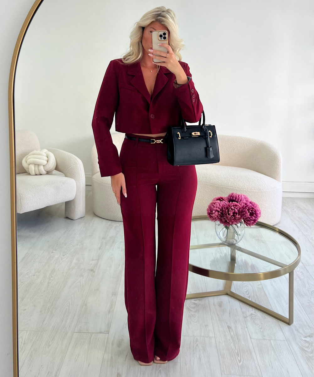 High-waisted heather burgandy  couture pants