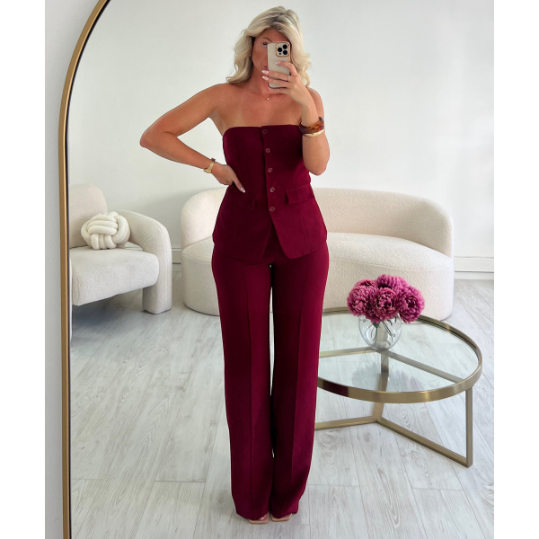 High-waisted heather burgandy  couture pants