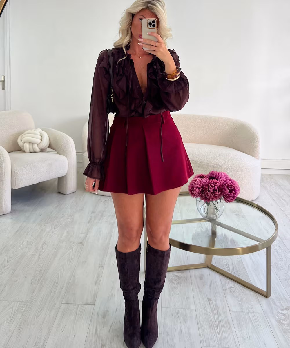 Jupe short plissée burgandy