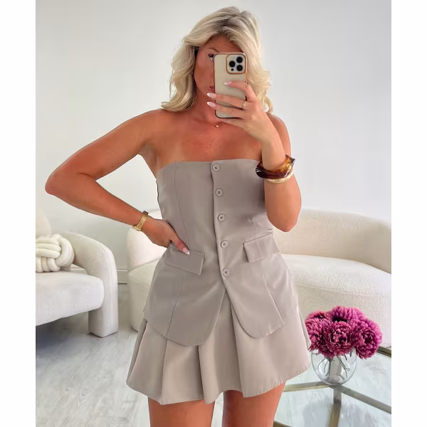 Jupe short plissée mocca - DRESS DESIREE