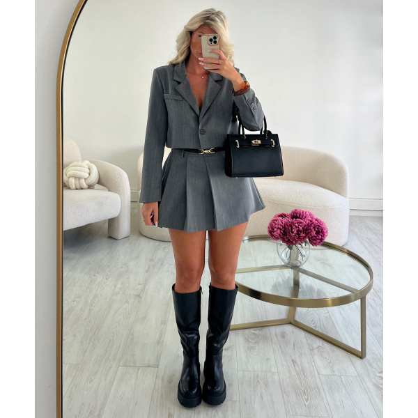 Jupe short plissée gris chiné - DRESS DESIREE