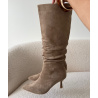 Bottes talons drapé daim beige - DRESS DESIREE