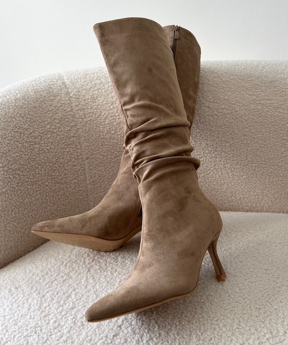 Bottes talons drapé daim beige - DRESS DESIREE
