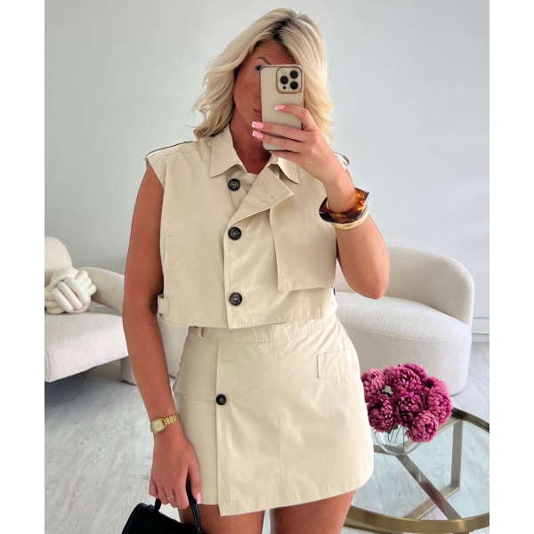 Veste sans manches aviateur beige coton - DRESS DESIREE