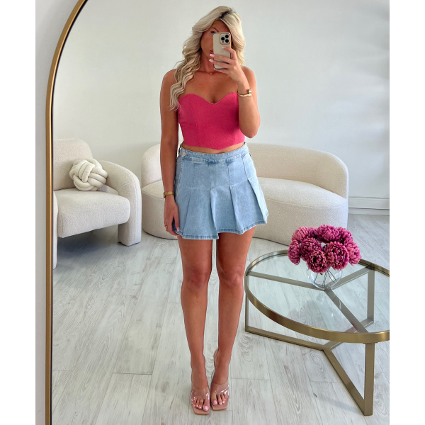 Jupe short denim plissée bleu DRESS DESIREE