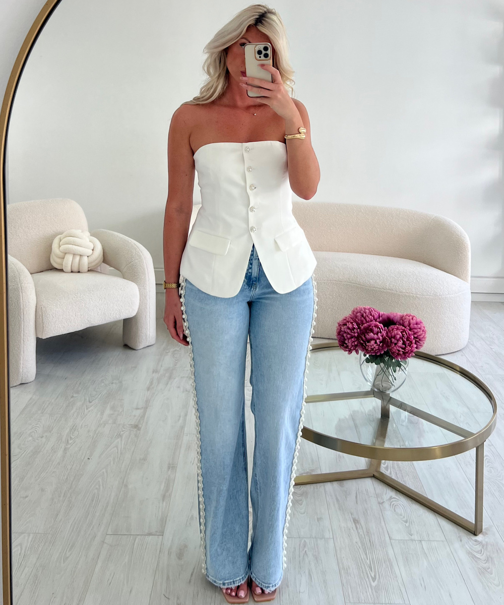 White pearl bustier top