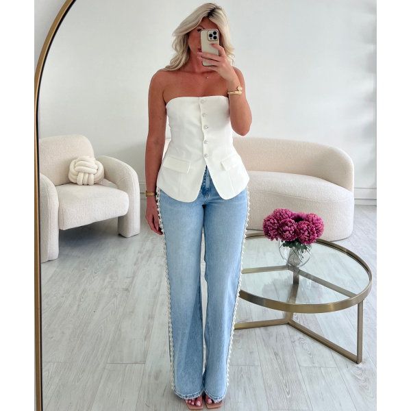 White pearl bustier top