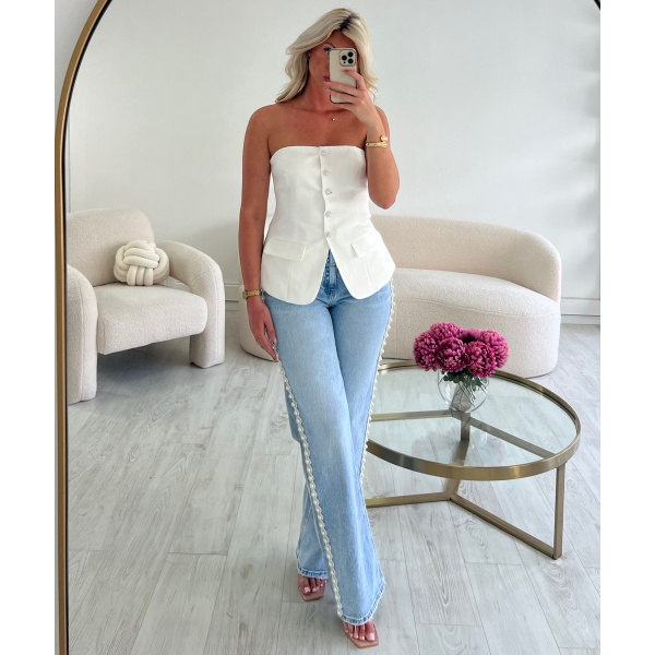 White pearl bustier top