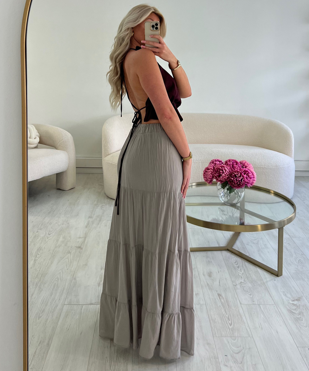 Plum linen backless top