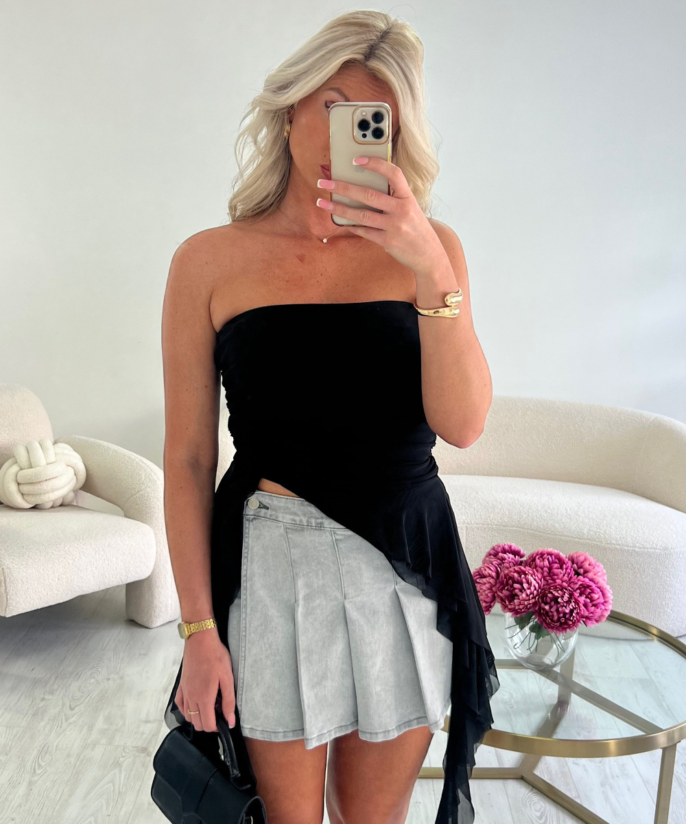 Jupe short denim plissée grise