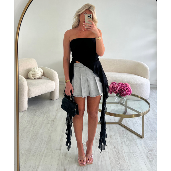 Jupe short denim plissée grise DRESS DESIREE