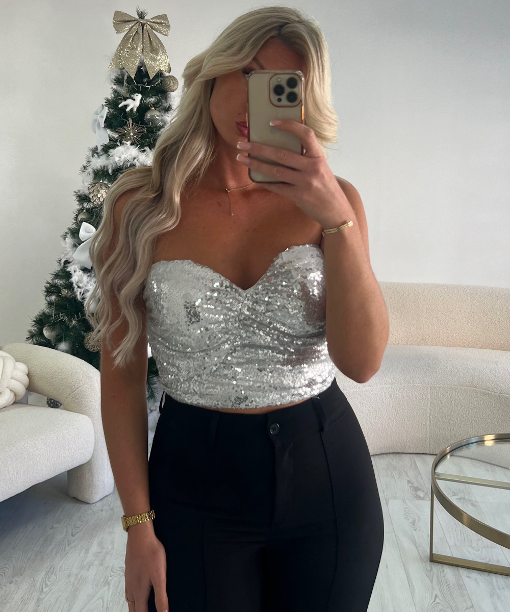Silver sequin corset top