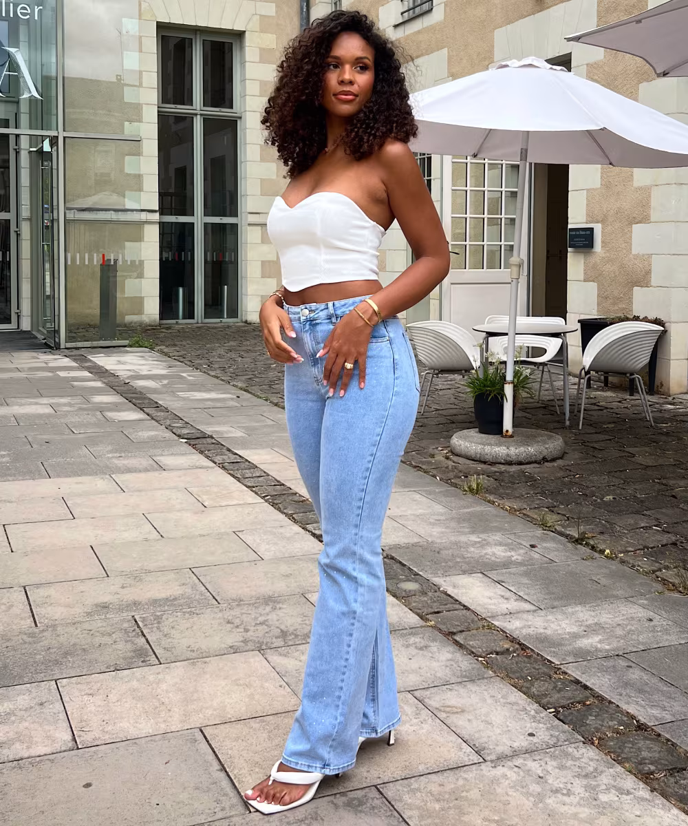 Jeans strass extra long bleu stretch - DRESS DESIREE