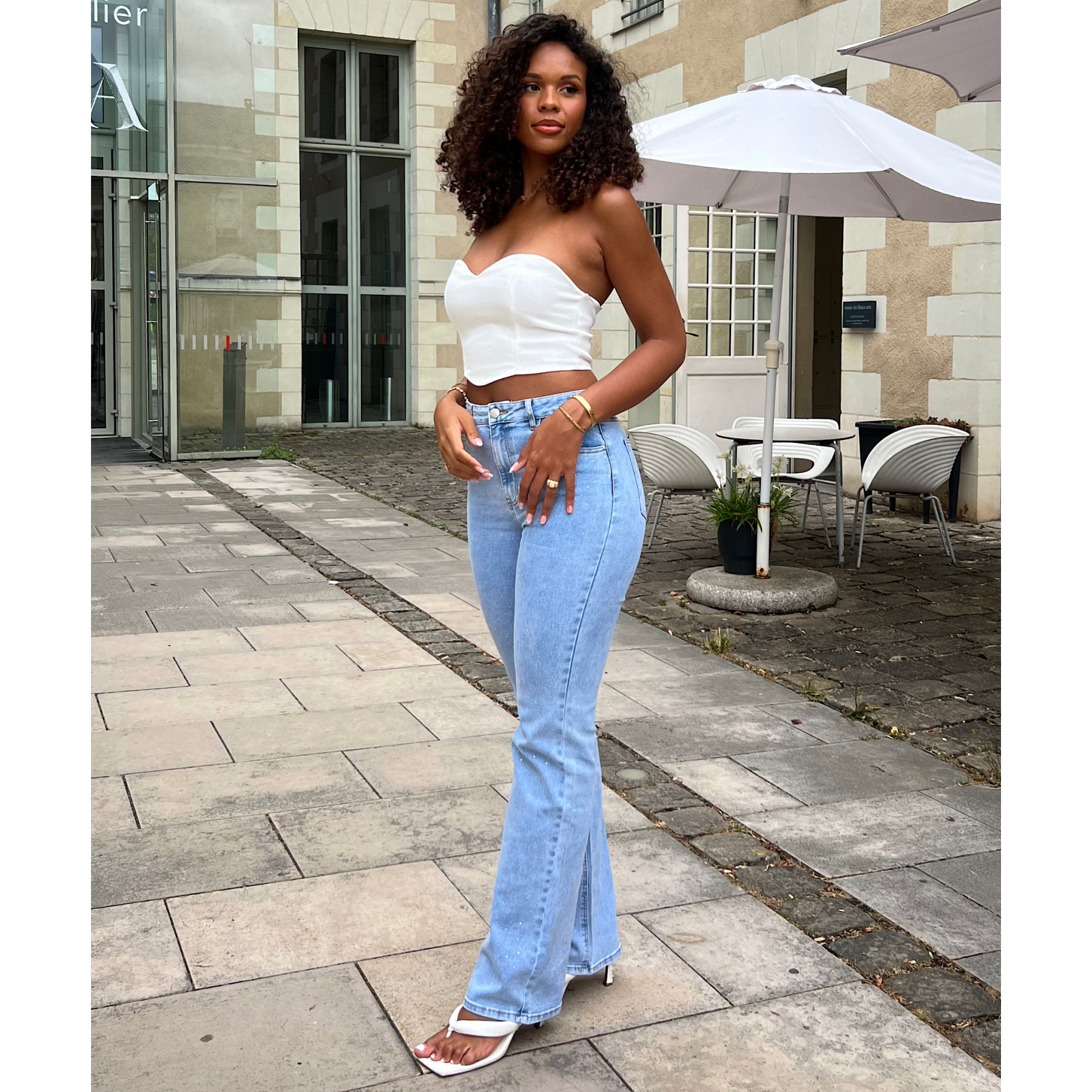 Jeans strass extra long bleu stretch - DRESS DESIREE