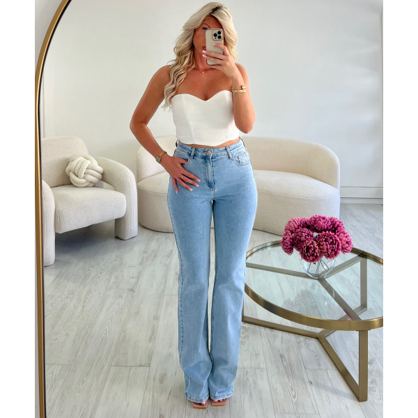 Jeans strass extra long bleu stretch - DRESS DESIREE