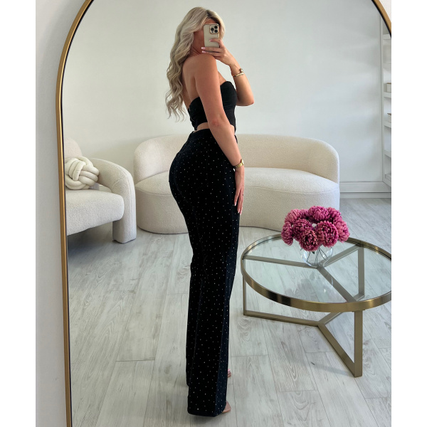 Extra long black stretch rhinestone jeans (creation)