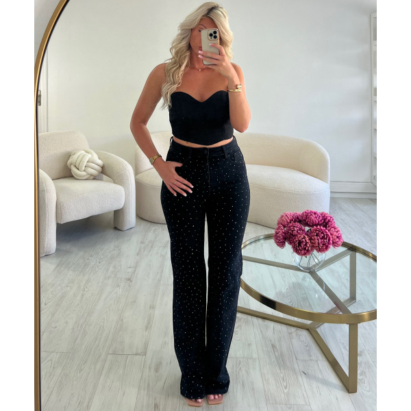 Jeans strass extra long noir stretch - DRESS DESIREE
