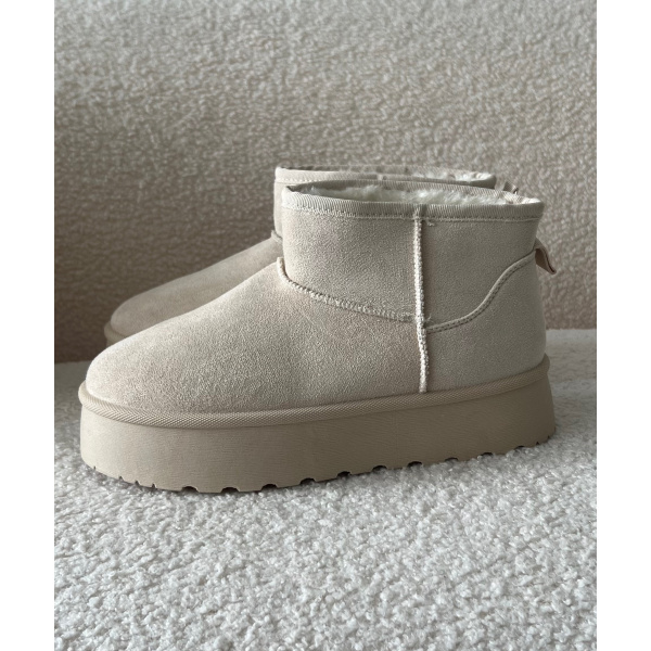 Beige high mules with fur - DRESS DESIREE
