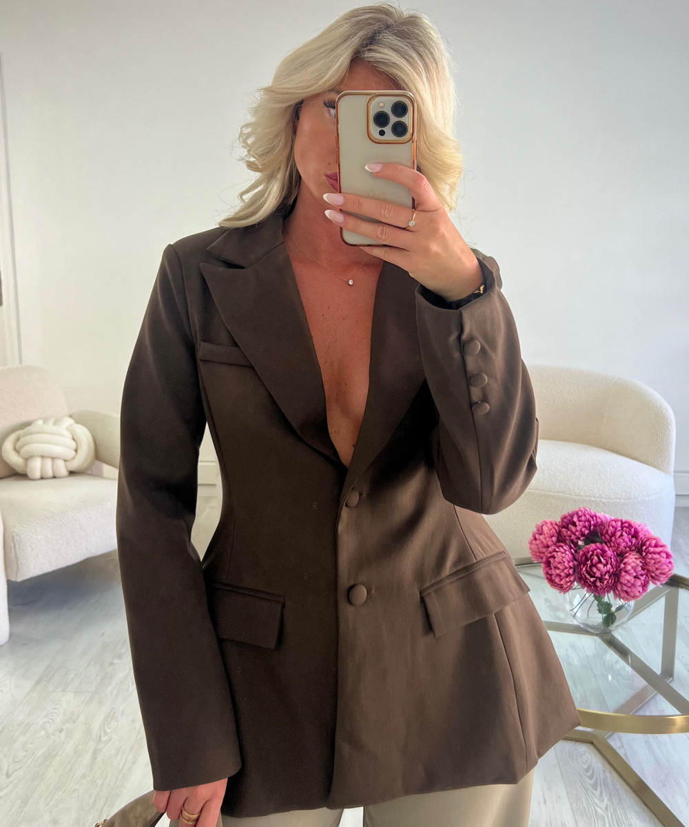 Coffee-coloured fitted blazer jacket