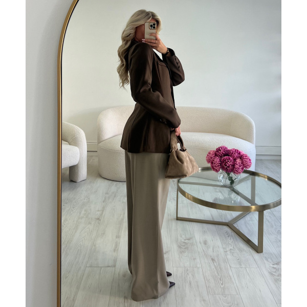 Coffee-coloured fitted blazer jacket - DRESS DESIREE