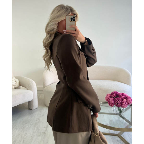 Coffee-coloured fitted blazer jacket - DRESS DESIREE