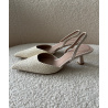 Beige wicker pointed heels