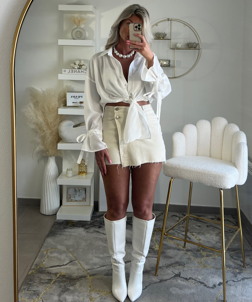 Beige denim short skirt - DRESS DESIREE