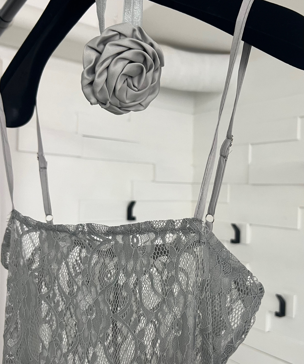 Long gray lace dress