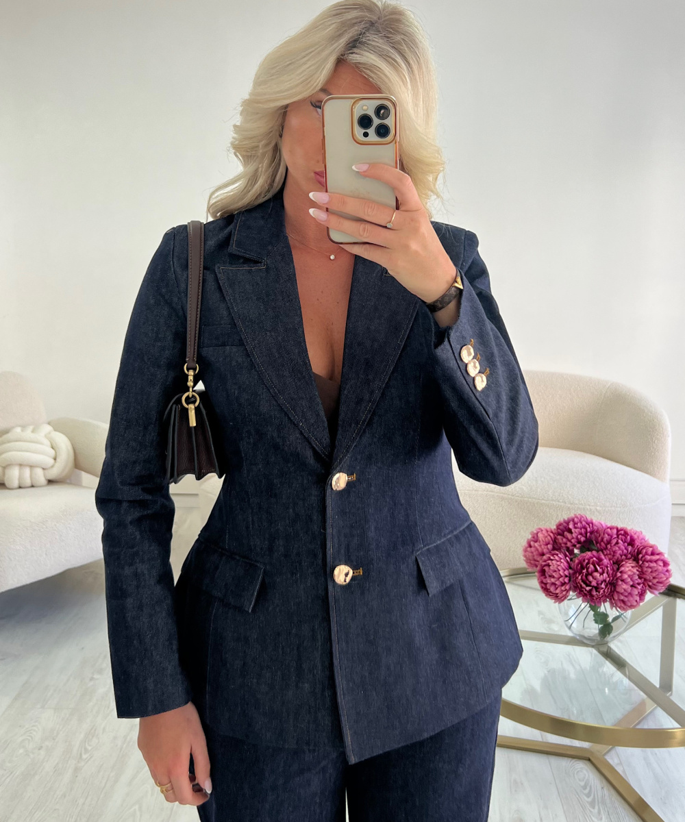Blazer cintré denim brut détails dorés - DRESS DESIREE