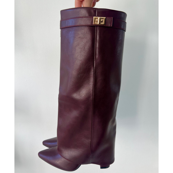 Burgundy turned-up heel boots - DRESS DESIREE