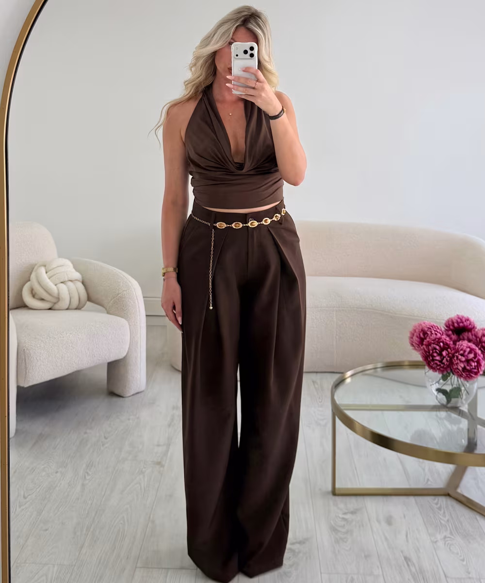 Pantalon pince extra extra long marron - DRESS DESIREE