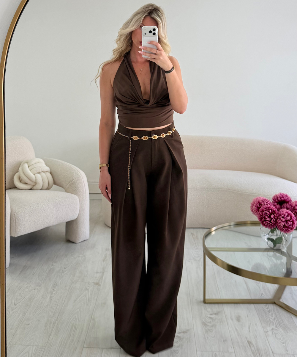 extra extra long brown pleated trousers DRESS DESIREE