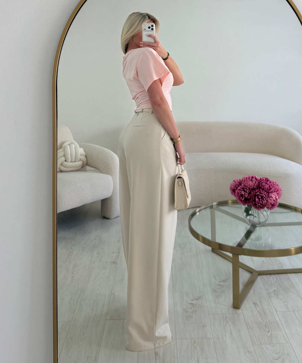 Extra tall creamy pleated trousers