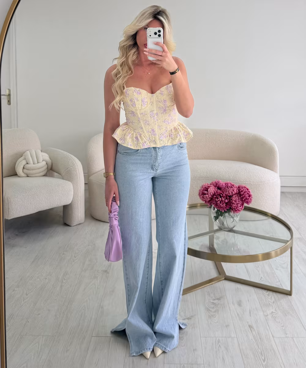 Jeans fente tall bleu